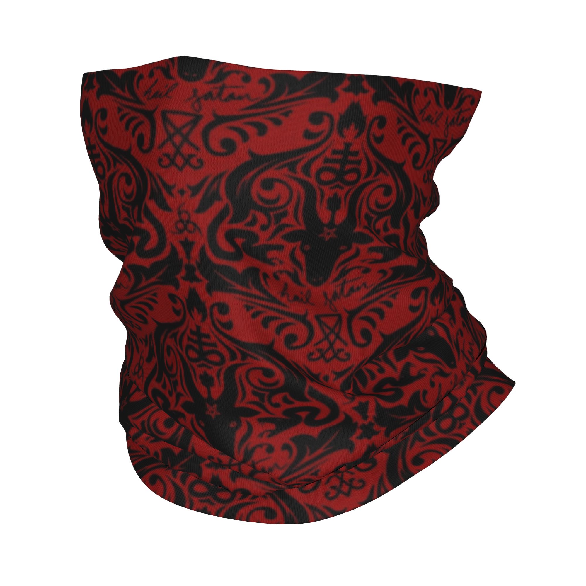 Neck Warmer Tube - Baphomet Damask Hail Satan Black Red