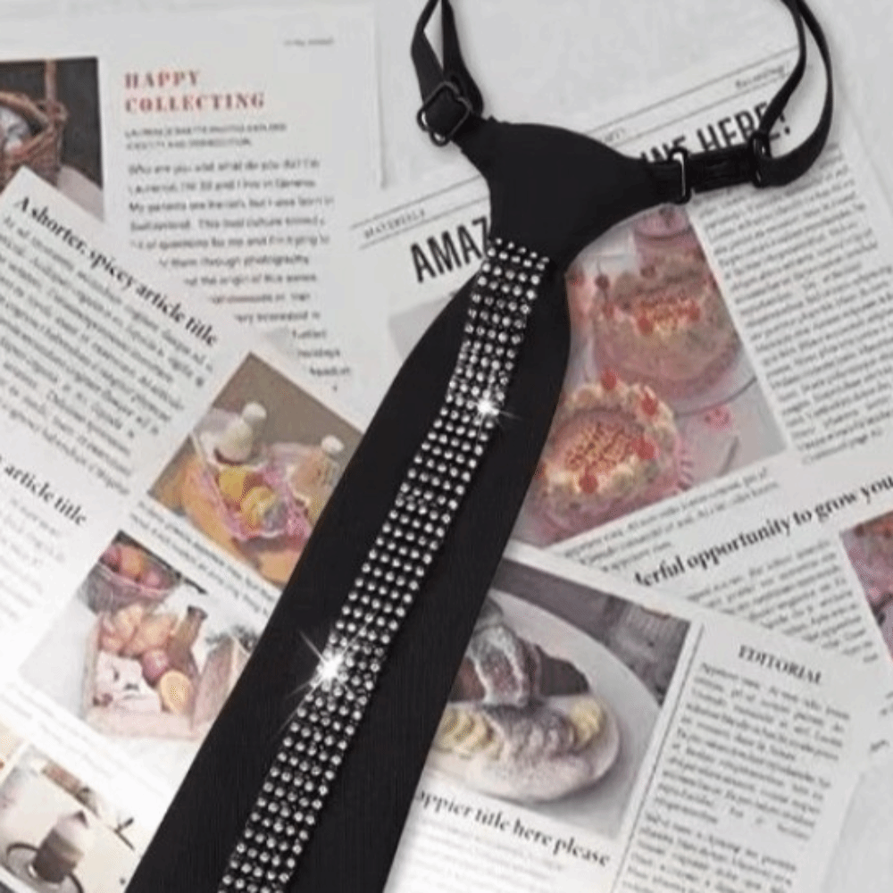 Bow Tie Pre Tied - Fashionable Black Lazy Rhinestone Neck Tie