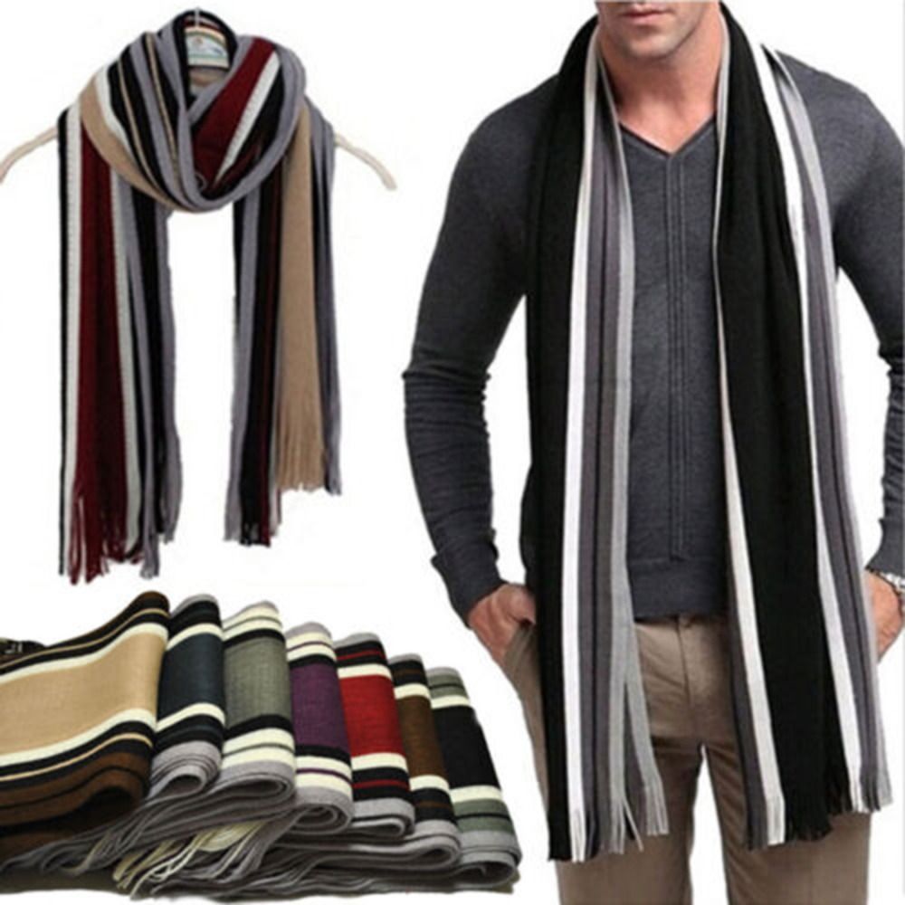 Cashmere Men Striped Scarf Fas - Muffler Men Wool 评论和价格