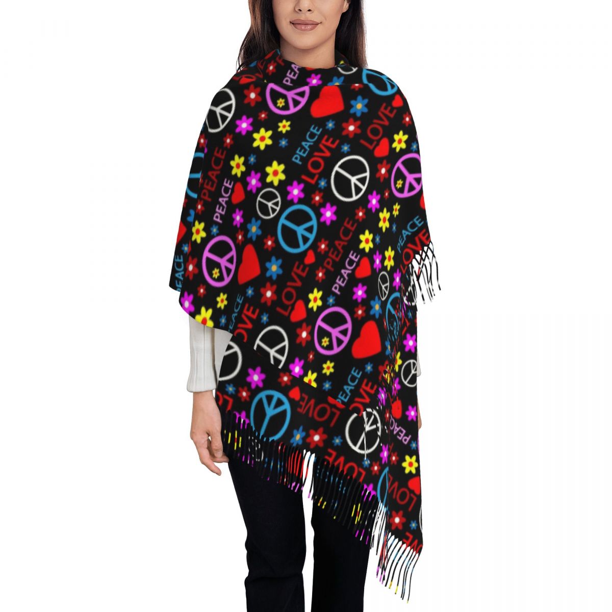 Peace Foral Love Pattern Scarf - Pashmina Wrap Large 评论和价格