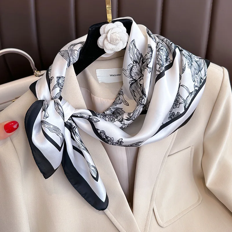 70*70cm Luxury Floral Print Si - Scarf Silk Square 评论和价格