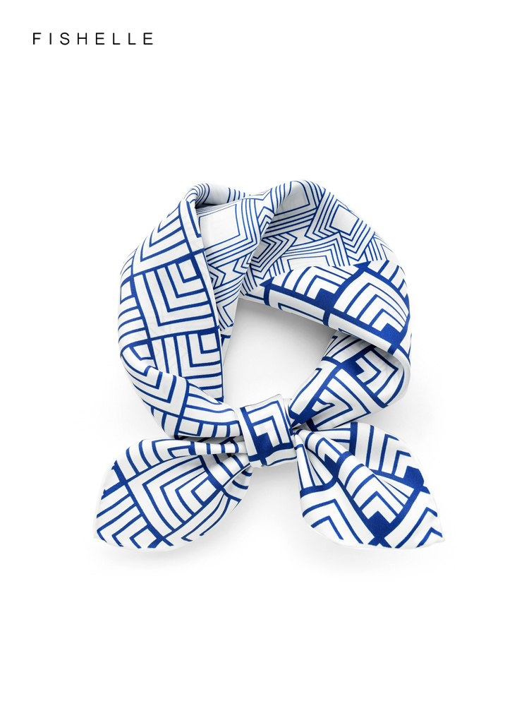 Geometric printed real silk tw - Silk Neck Scarf 评论和价格
