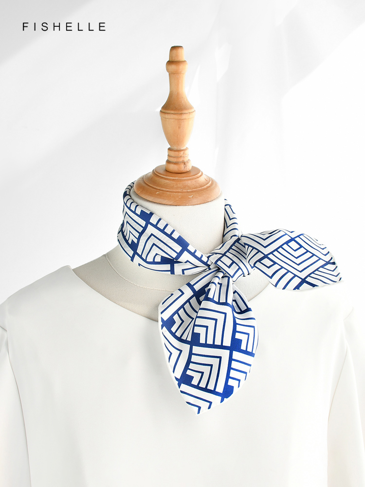 Geometric printed real silk tw - Silk Neck Scarf 评论和价格