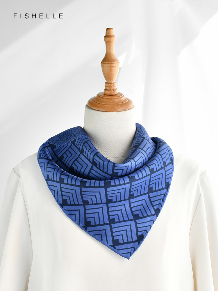 Geometric printed real silk tw - Silk Neck Scarf 评论和价格