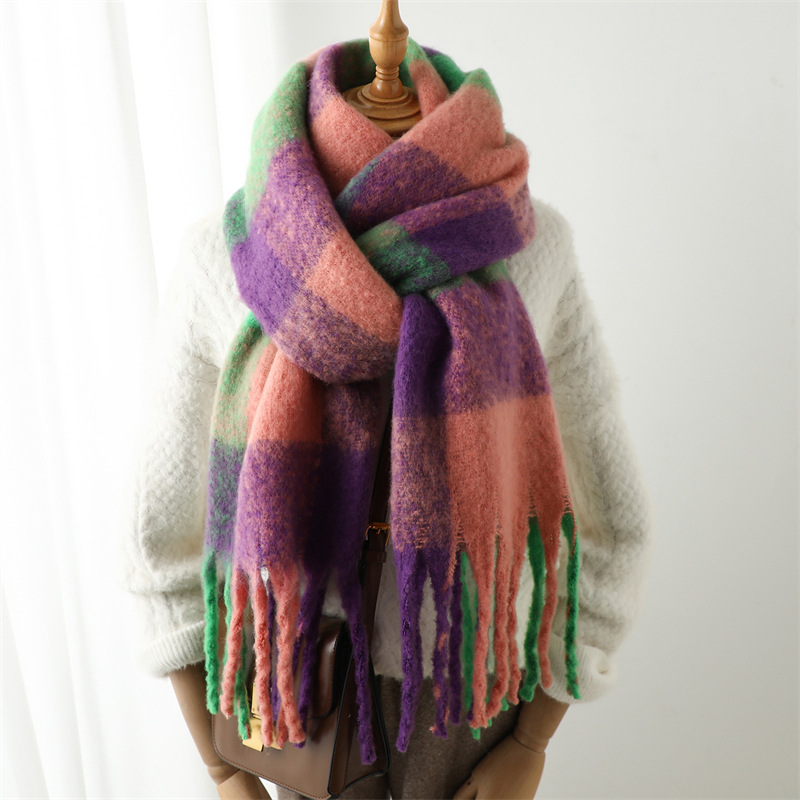 New Autumn Winter Grid Scarf W - Muffler Men Wool 评论和价格