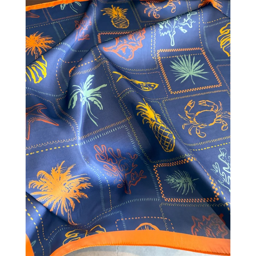 Blue Print Silk Square Scarf W - Bandana Cotton 评论和价格